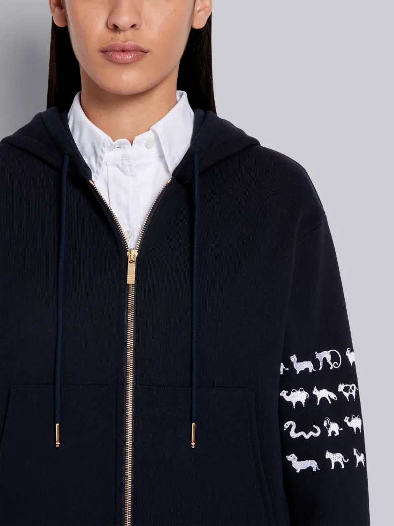 Navy Classic Loopback Relaxed Fit Animal Icon 4-Bar Zip-up Hoodie