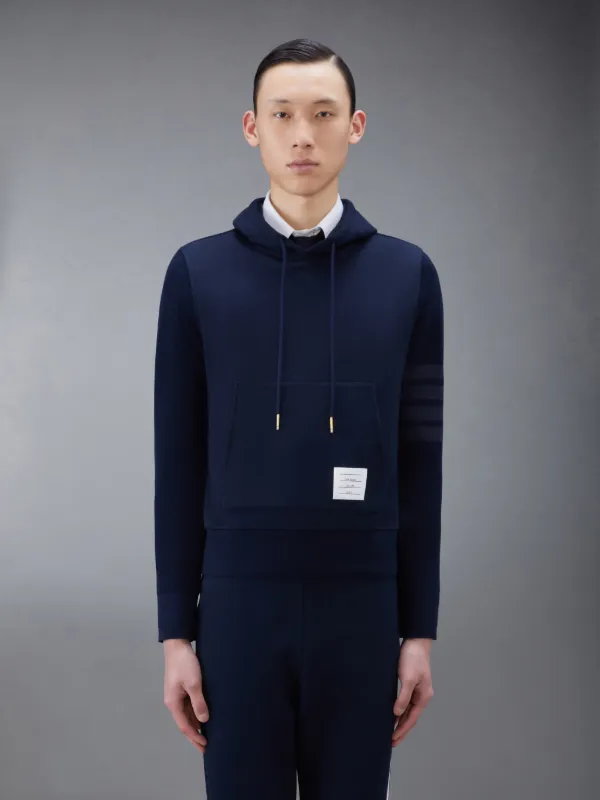 Navy Classic Loopback Ribbed Sleeves 4-Bar Pullover Hoodie