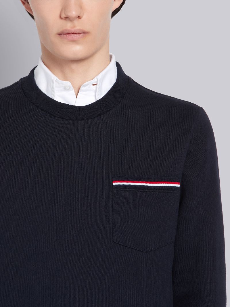 Navy Classic Loopback Stripe Pocket Crewneck Sweatshirt