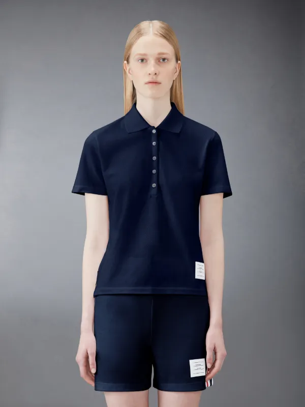 Navy Classic Pique Center Back Stripe Relaxed Fit Short Sleeve Polo