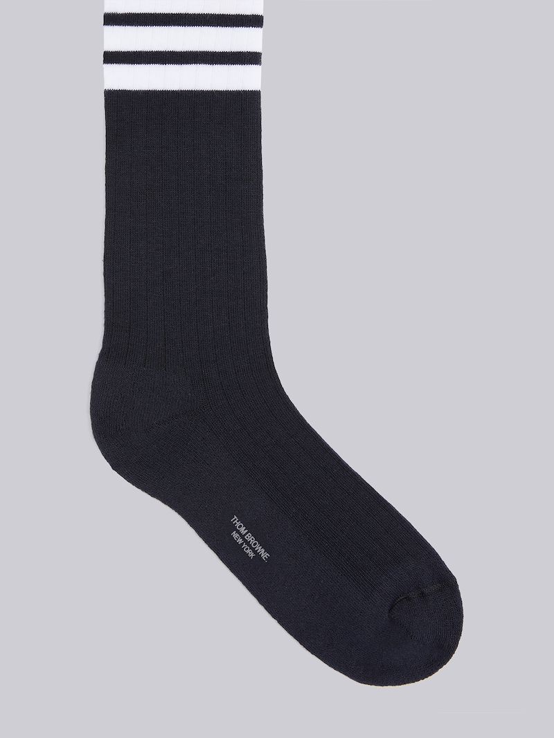 Navy Cotton Athletic Mid-calf 4-Bar Socks