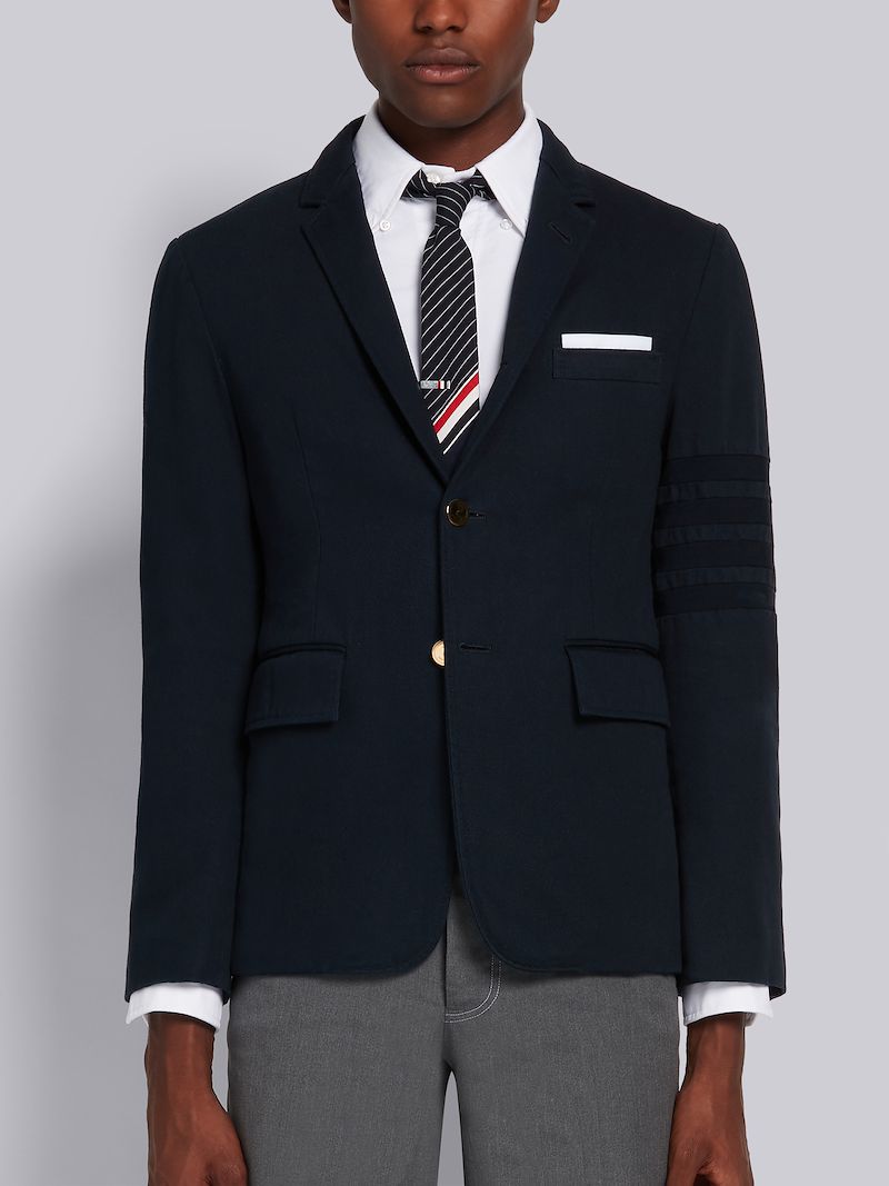 Navy Cotton Cavalry Twill Seamed Tonal 4-Bar Unconstructed Classic Jacket