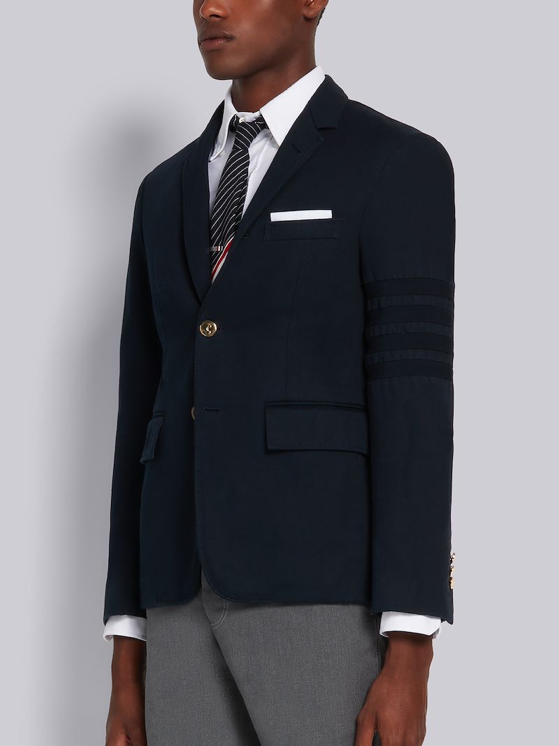 Navy Cotton Cavalry Twill Seamed Tonal 4-Bar Unconstructed Classic Jacket