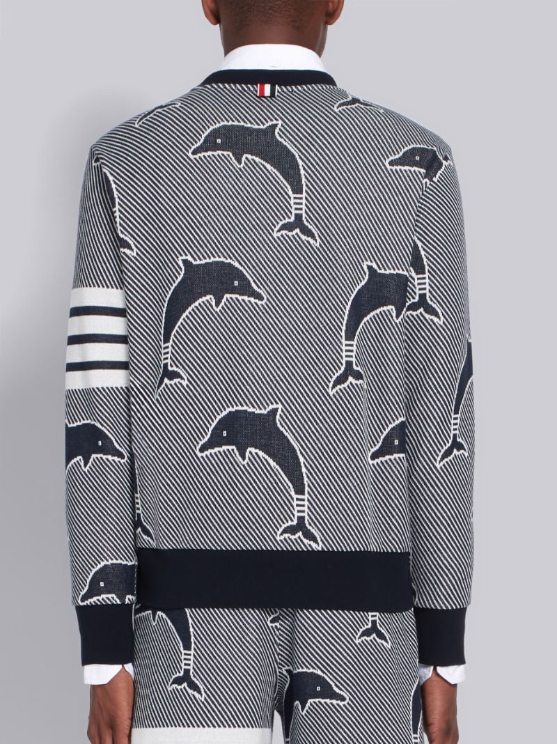 Navy Cotton Dolphin Jacquard Icon Crewneck 4-Bar Sweatshirt