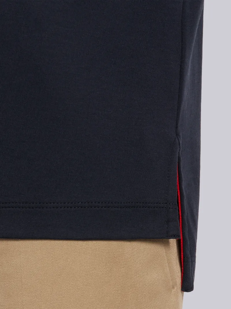 Navy Cotton Interlock 4-Bar Intarsia Mockneck Sweatshirt