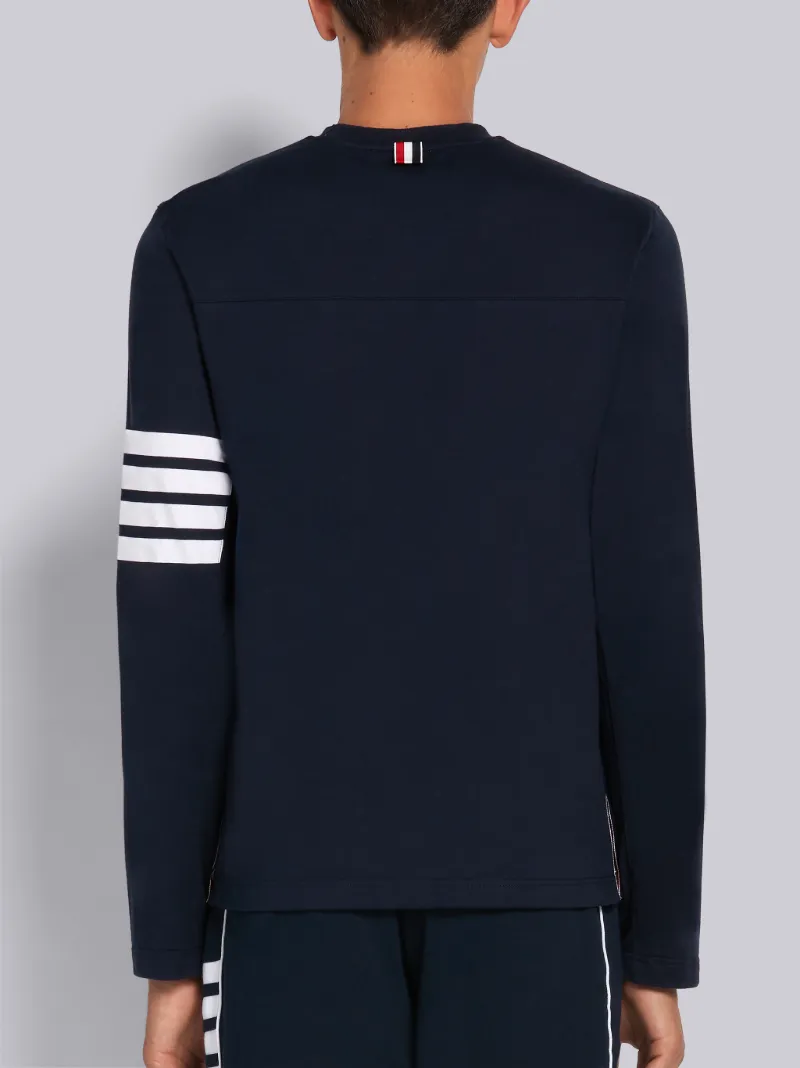 Navy Cotton Jersey 4-Bar Long Sleeve Yoke Seam Tee