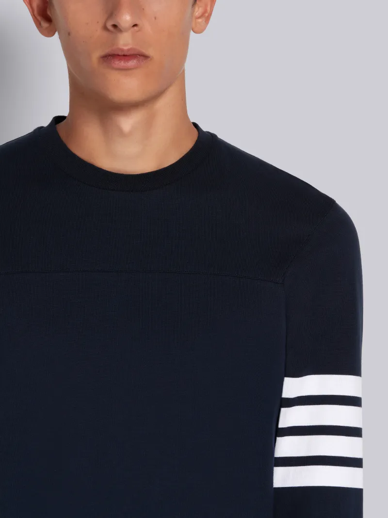 Navy Cotton Jersey 4-Bar Long Sleeve Yoke Seam Tee