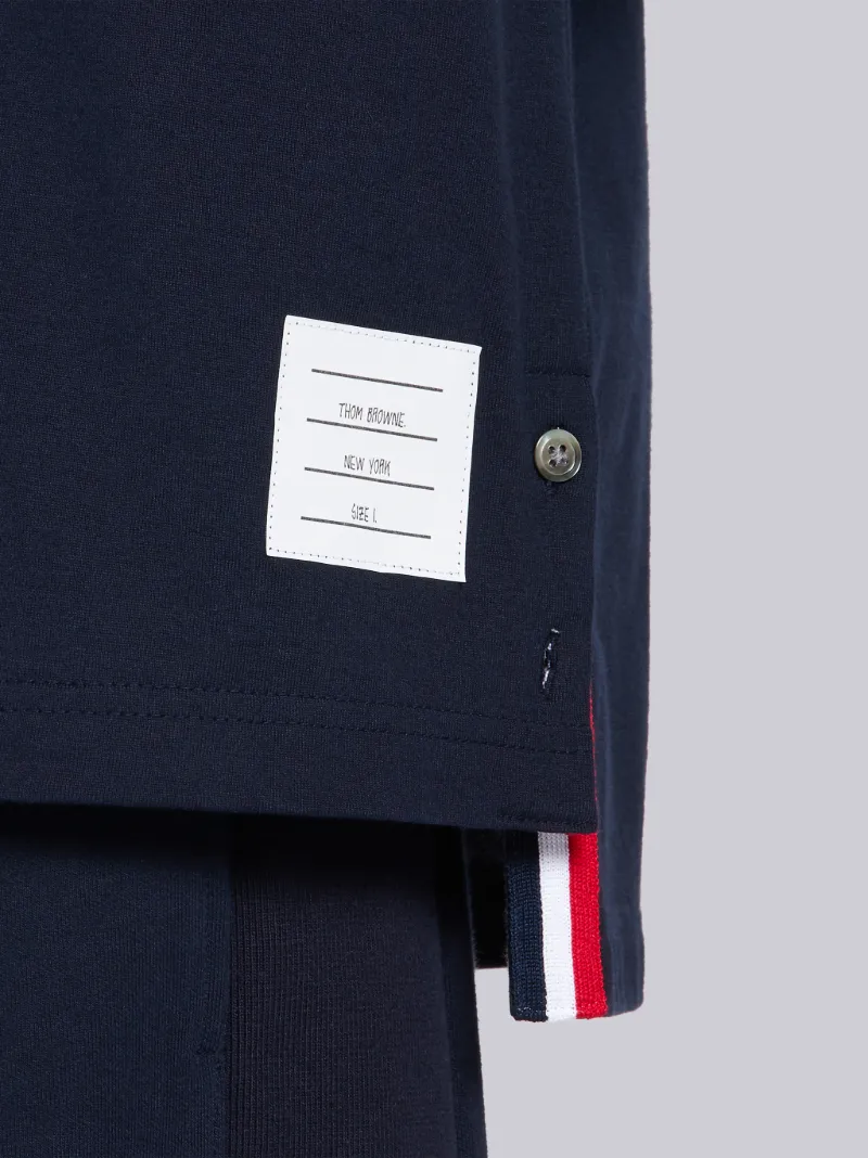 Navy Cotton Jersey Long Sleeve Tonal 4-Bar Rugby T-shirt