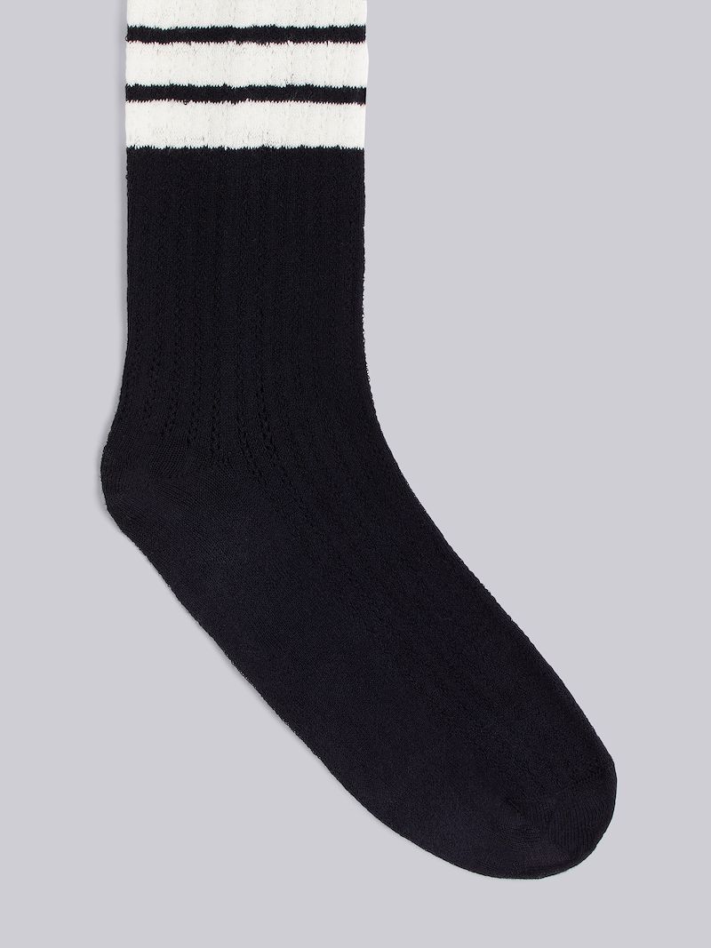 Navy Cotton Lace 4-Bar Mid-calf Socks