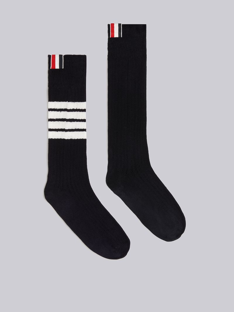 Navy Cotton Lace 4-Bar Mid-calf Socks