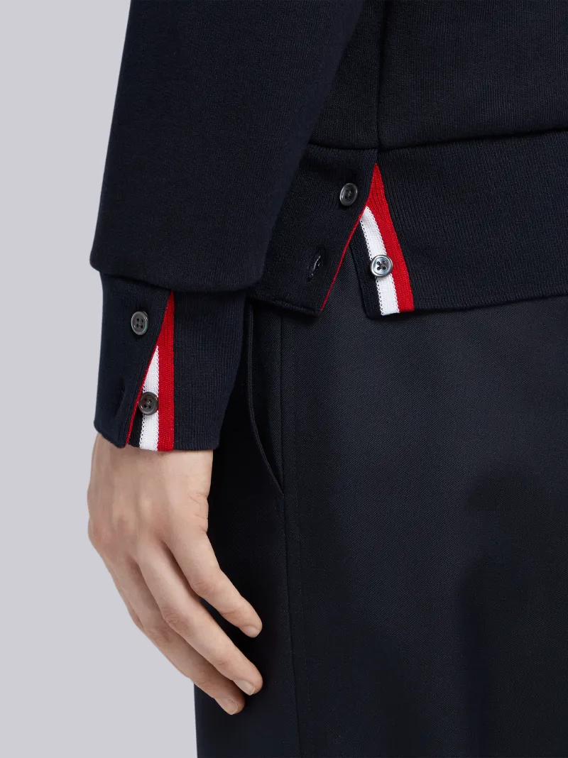 Navy Cotton Loopback Center Back Stripe Zip-up Hoodie