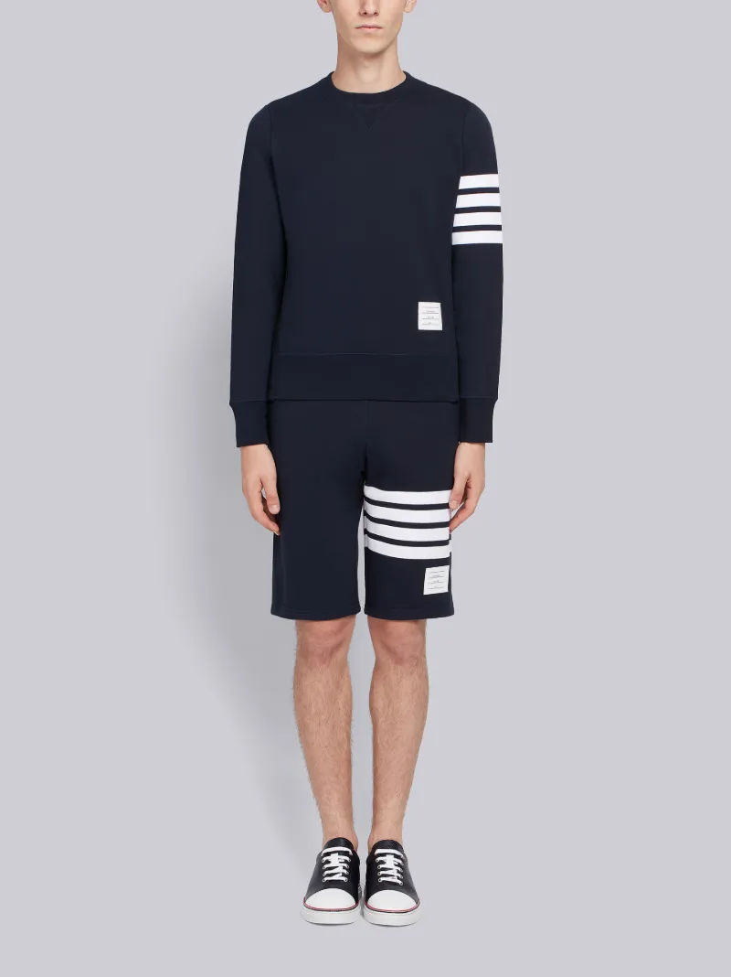Navy Cotton Loopback Knit Engineered 4-Bar Sweat Shorts