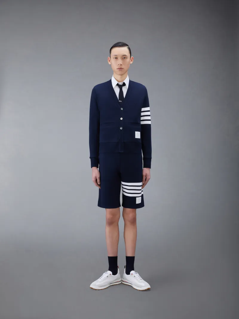 Navy Cotton Loopback Knit Engineered 4-Bar Sweat Shorts Navy Cotton Loopback Knit Engineered 4-Bar Sweat Shorts