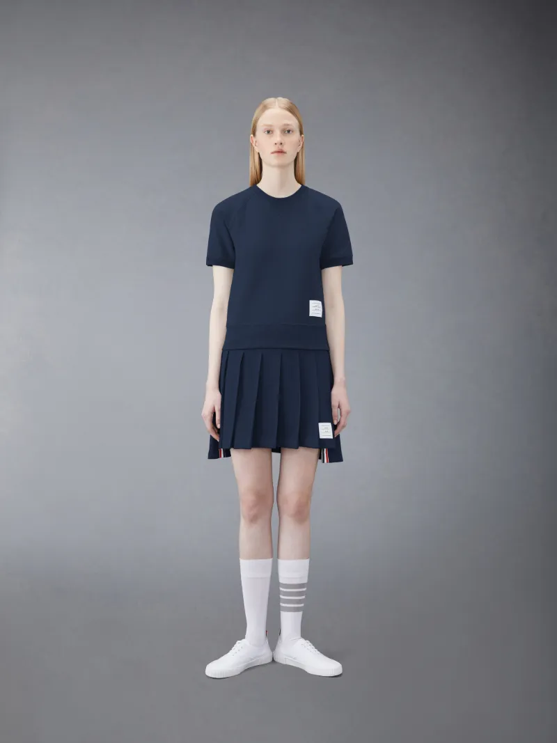 Navy Cotton Loopback Pleated Mini Skirt Navy Cotton Loopback Pleated Mini Skirt