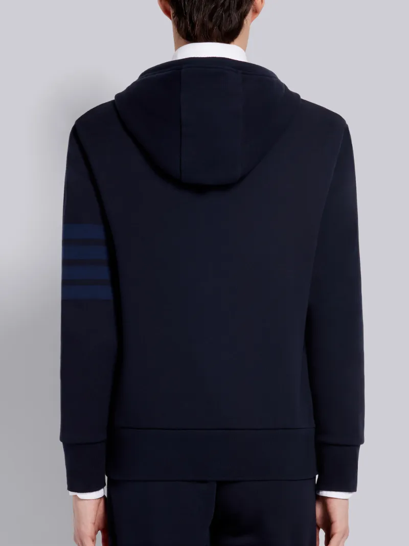 Navy Cotton Loopback Relaxed Fit Tonal 4-Bar Zip-up Hoodie