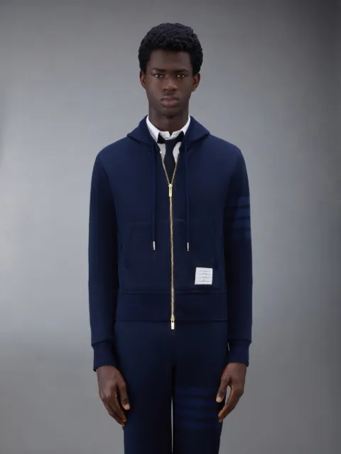 Full Zip Blue Hoodie With Engineered 4-Bar Stripe