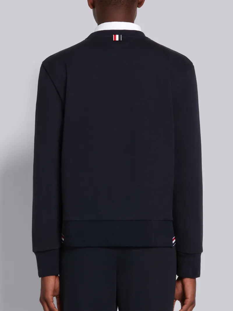 Navy Cotton Loopback Tipped Side Stripe Crewneck Sweatshirt | Thom 