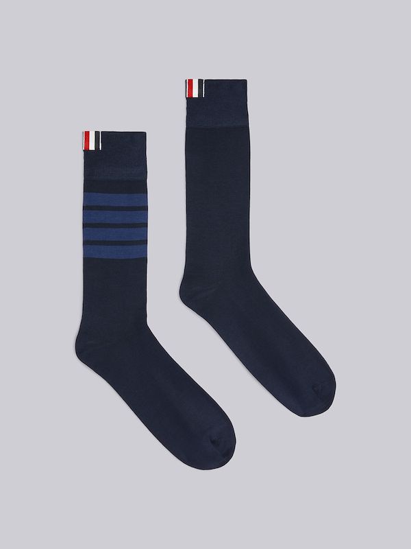 Navy Cotton Mid-calf 4-Bar Socks
