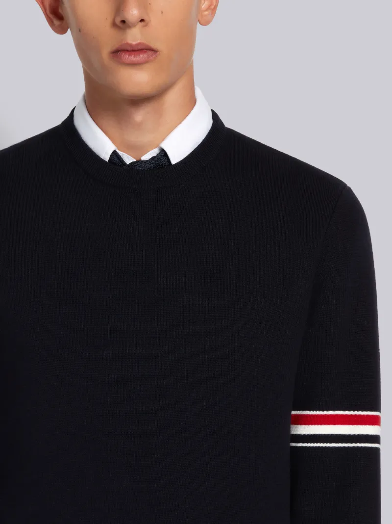 Navy Cotton Milano Stitch Stripe Armband Crewneck Pullover