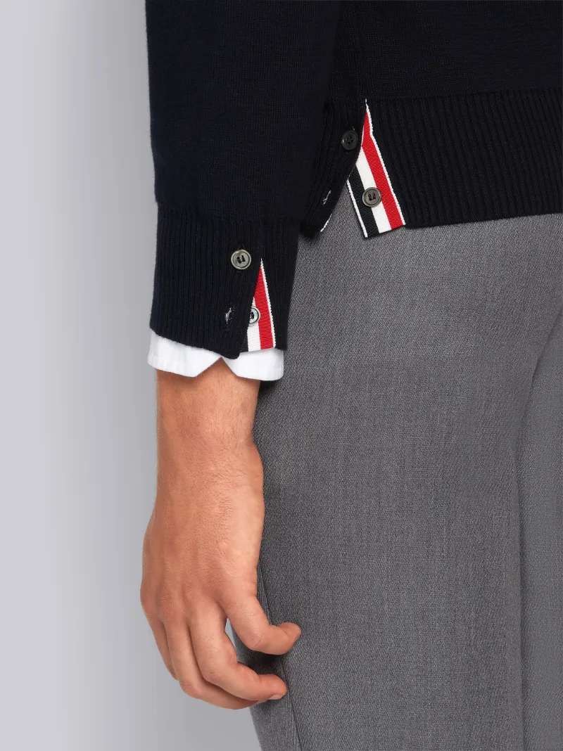 Navy Cotton Milano Stitch Stripe Armband V-neck Cardigan