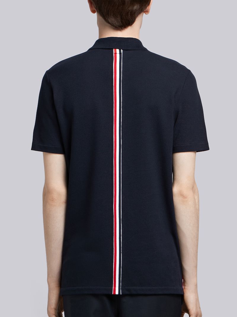 Navy Cotton Pique Center Back Stripe Relaxed Fit Polo