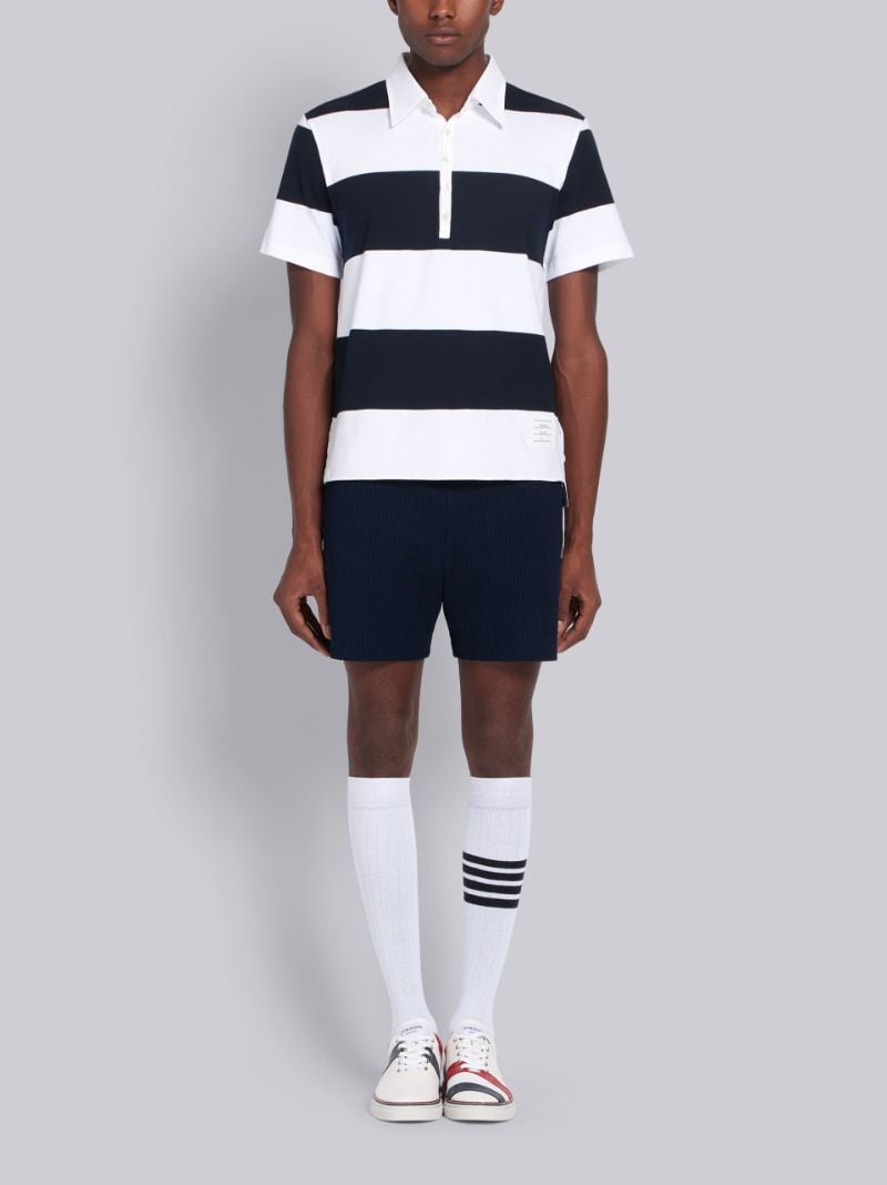 Navy Cotton Rugby Stripe Short Sleeve Polo