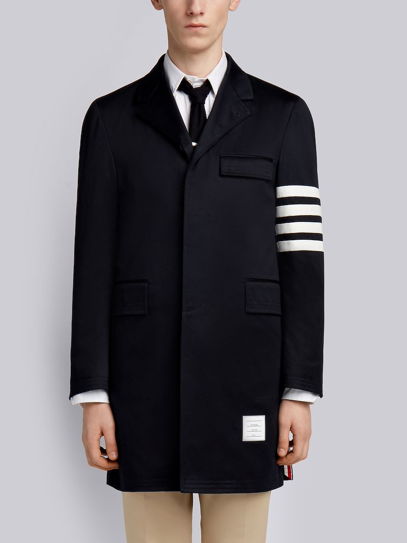 Navy Cotton Twill 4-bar Unconstructed Chesterfield Overcoat