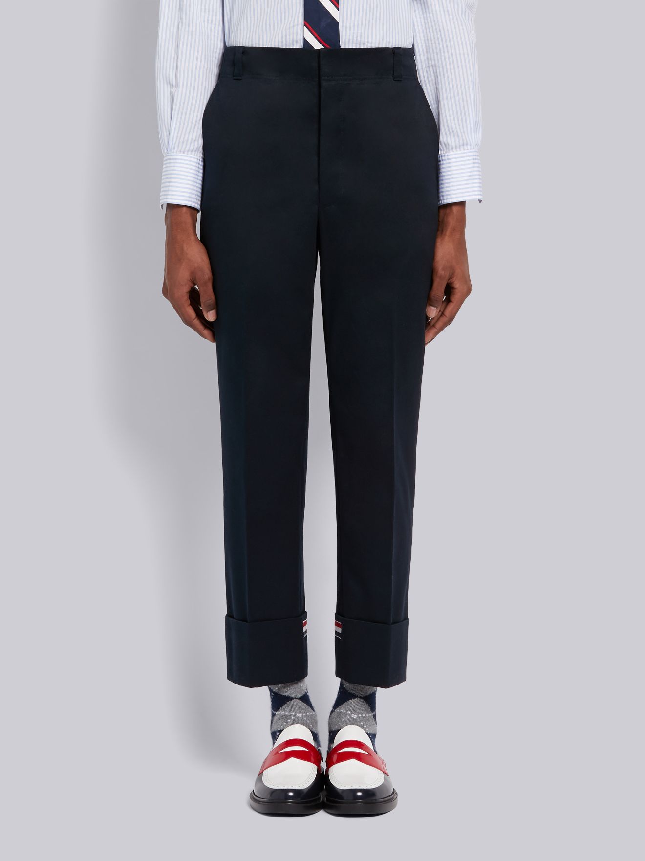 Navy Cotton Twill Straight Leg Beltloop Trouser | Thom Browne