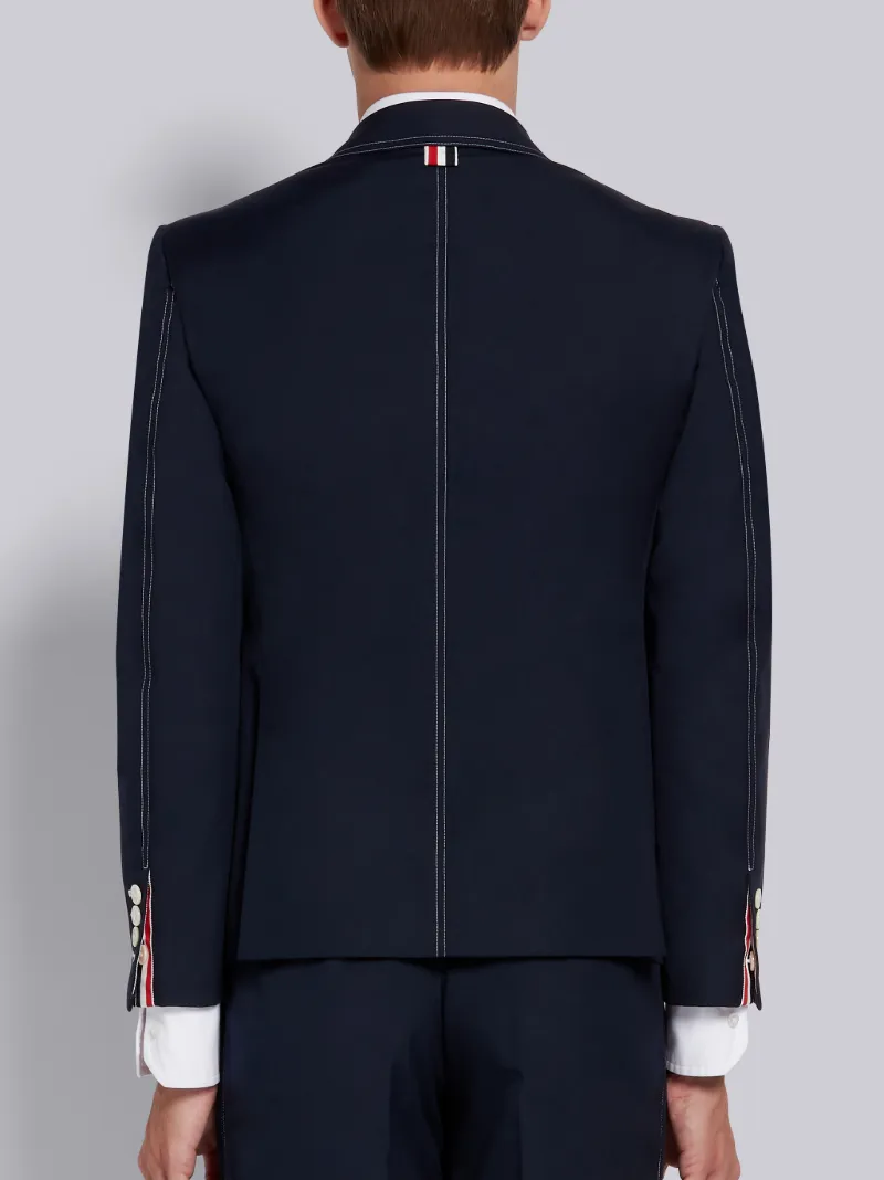 Navy Cotton Typewriter Cloth Double Needle Stitch Classic Jacket