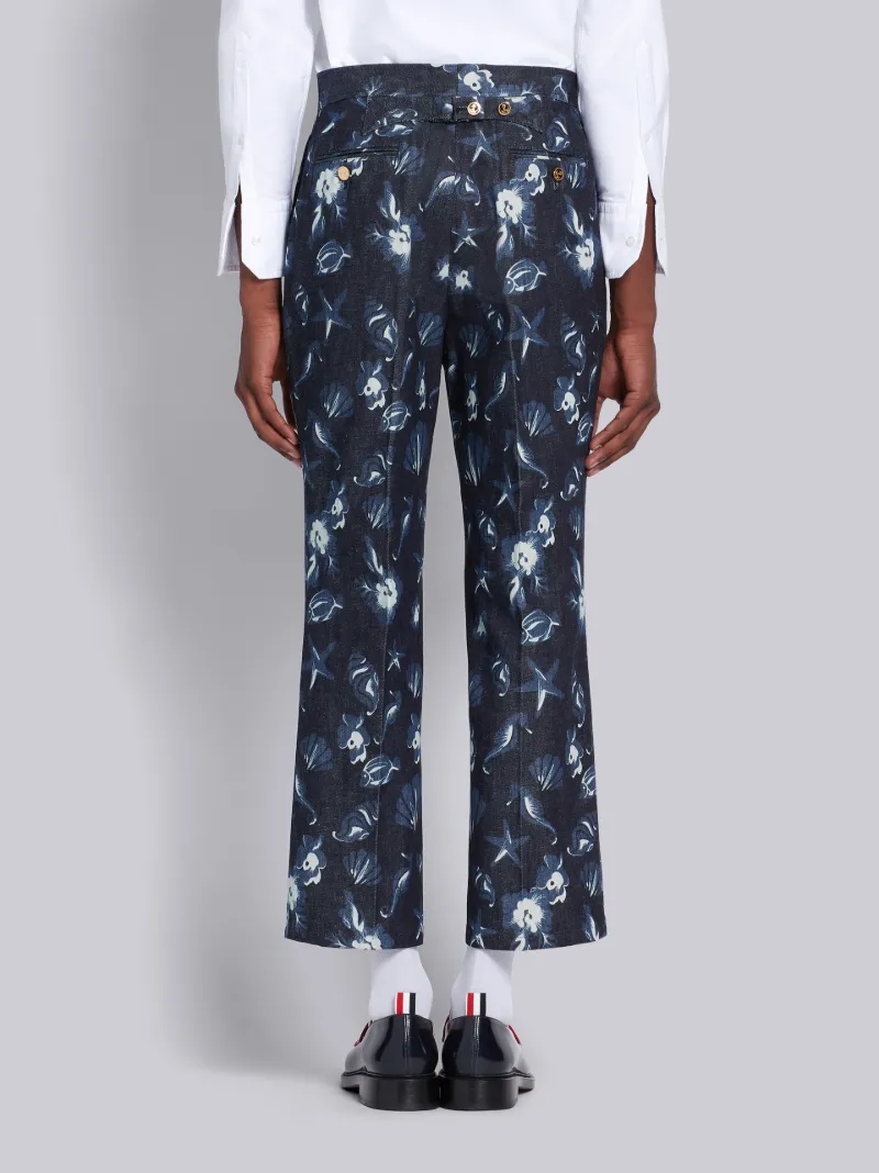 Navy Denim Ocean Floor Print Chino Trouser