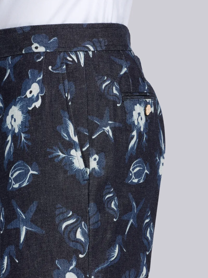 Navy Denim Ocean Floor Print Chino Trouser