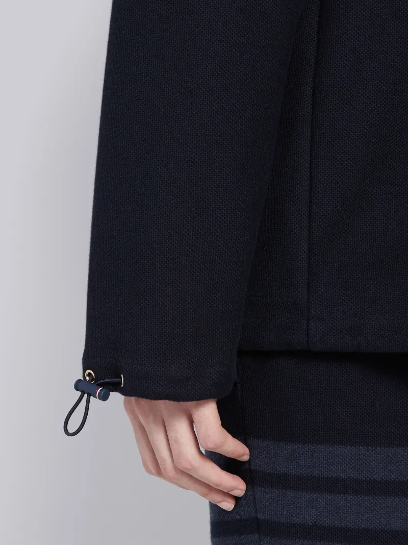 Navy Double Face Cotton Twill Hooded Tonal 4-Bar Jacket