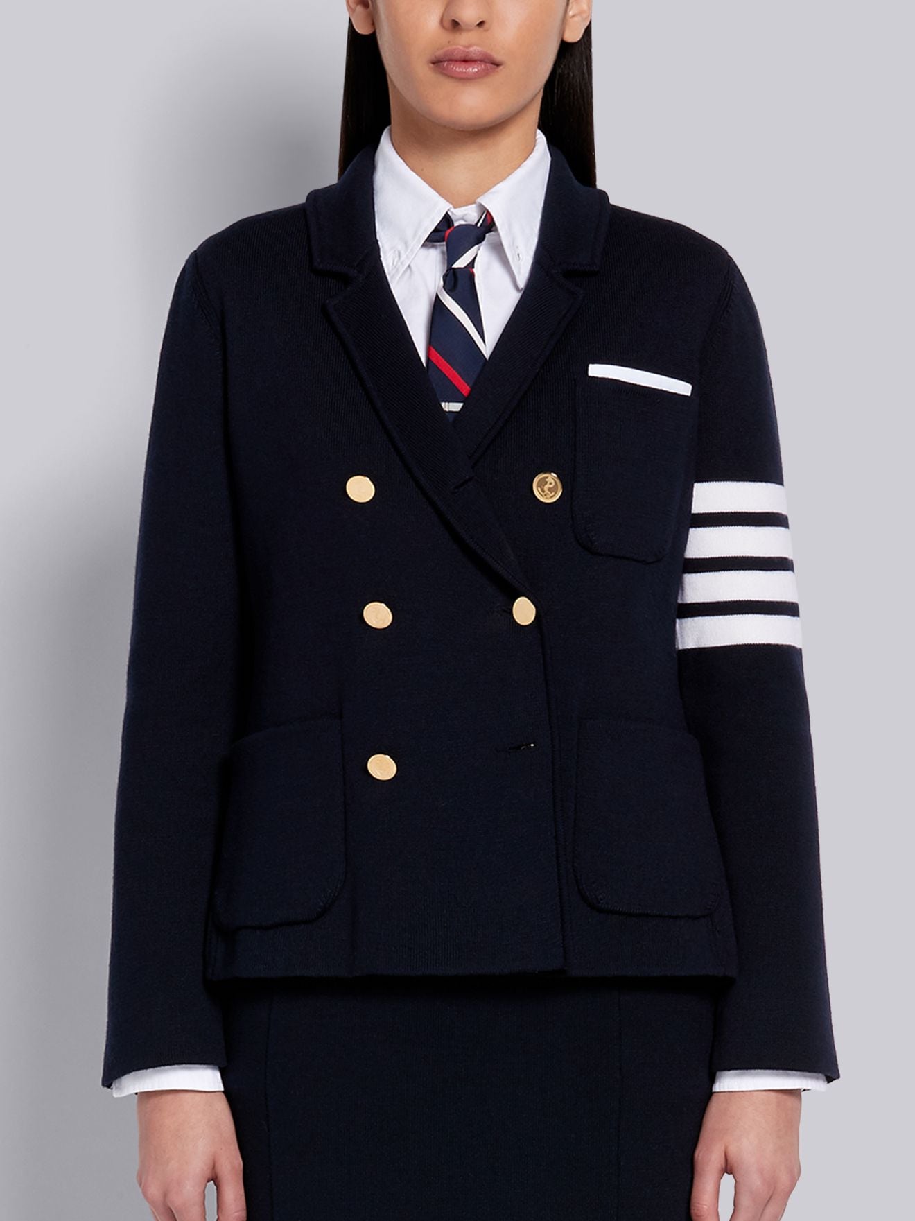 Navy Double Face Fine Merino Wool Double Breasted 4-Bar Jacket | Thom  Browne Official