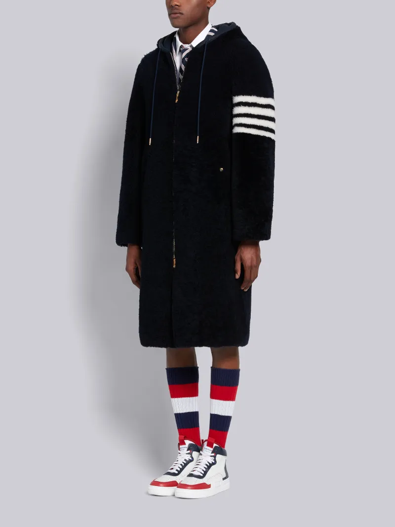 Navy Dyed Shearling 4-Bar Hooded Zip-up Swim Parka