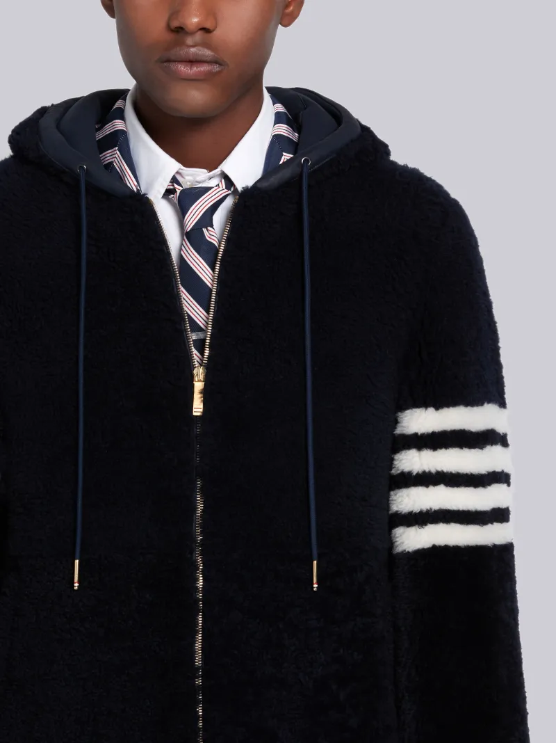 Navy Dyed Shearling 4-Bar Hooded Zip-up Swim Parka