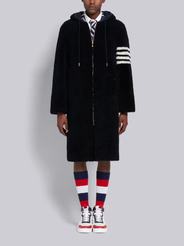 Navy Dyed Shearling 4-Bar Hooded Zip-up Swim Parka