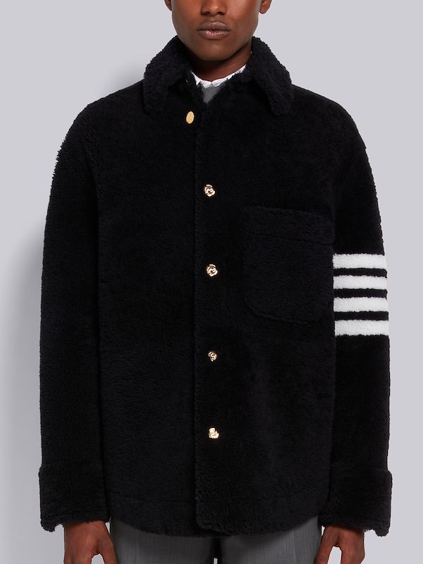 Navy Dyed Shearling 4-Bar Oversized Shirt Jacket