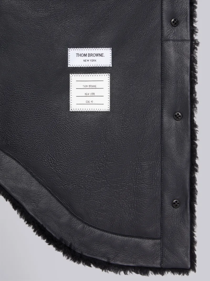 Navy Dyed Shearling 4-Bar Supersized Shirt Jacket