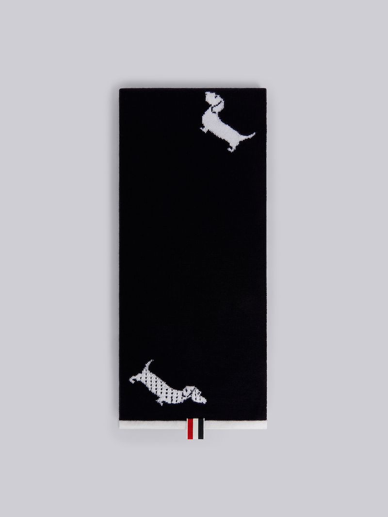 Navy Extrafine Merino Hector Icon Half Drop Intarsia 4-Bar Stripe Scarf