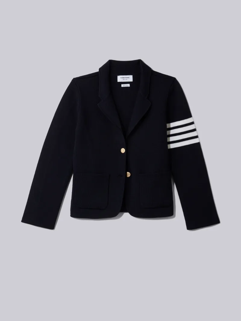 Navy Fine Double Face Fine Merino Wool 4-Bar Stripe Single Breasted Sport Coat