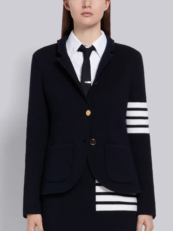 Navy Fine Merino Wool Links Stitch Classic 4-Bar Jacket