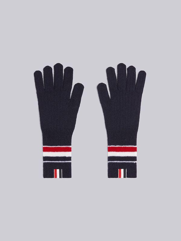 Navy Fine Merino Wool Multicolor Stripe Rib Gloves