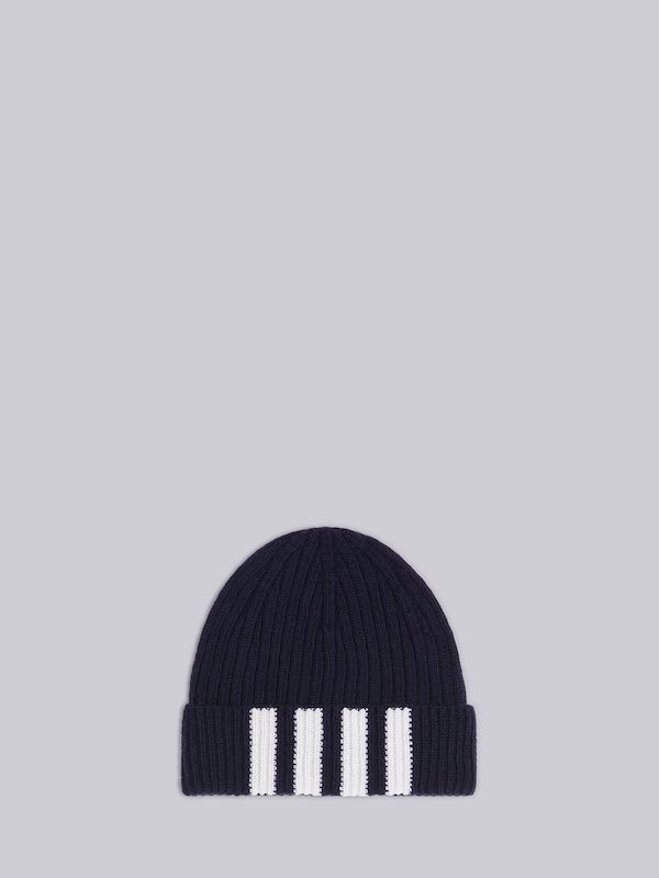 Navy Fine Merino Wool Rib 4-Bar Stripe Hat