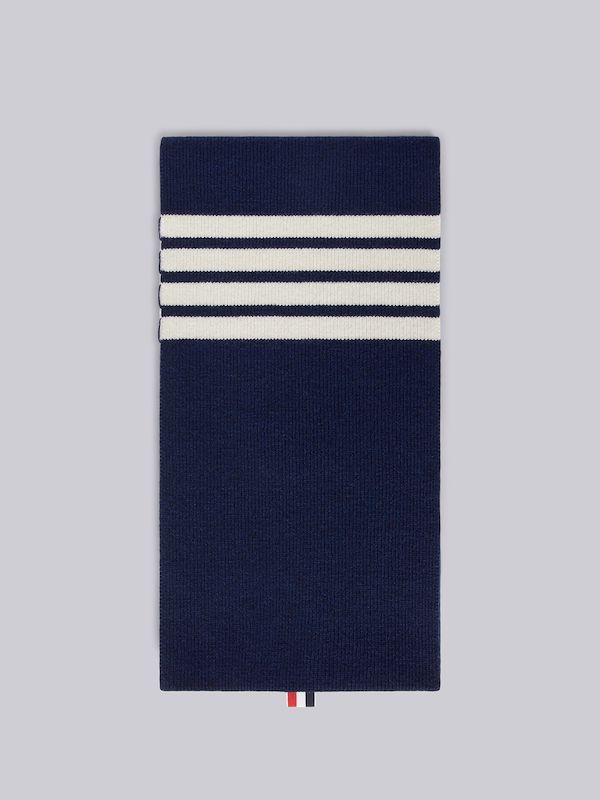 Navy Fine Merino Wool Rib 4-bar Stripe Scarf
