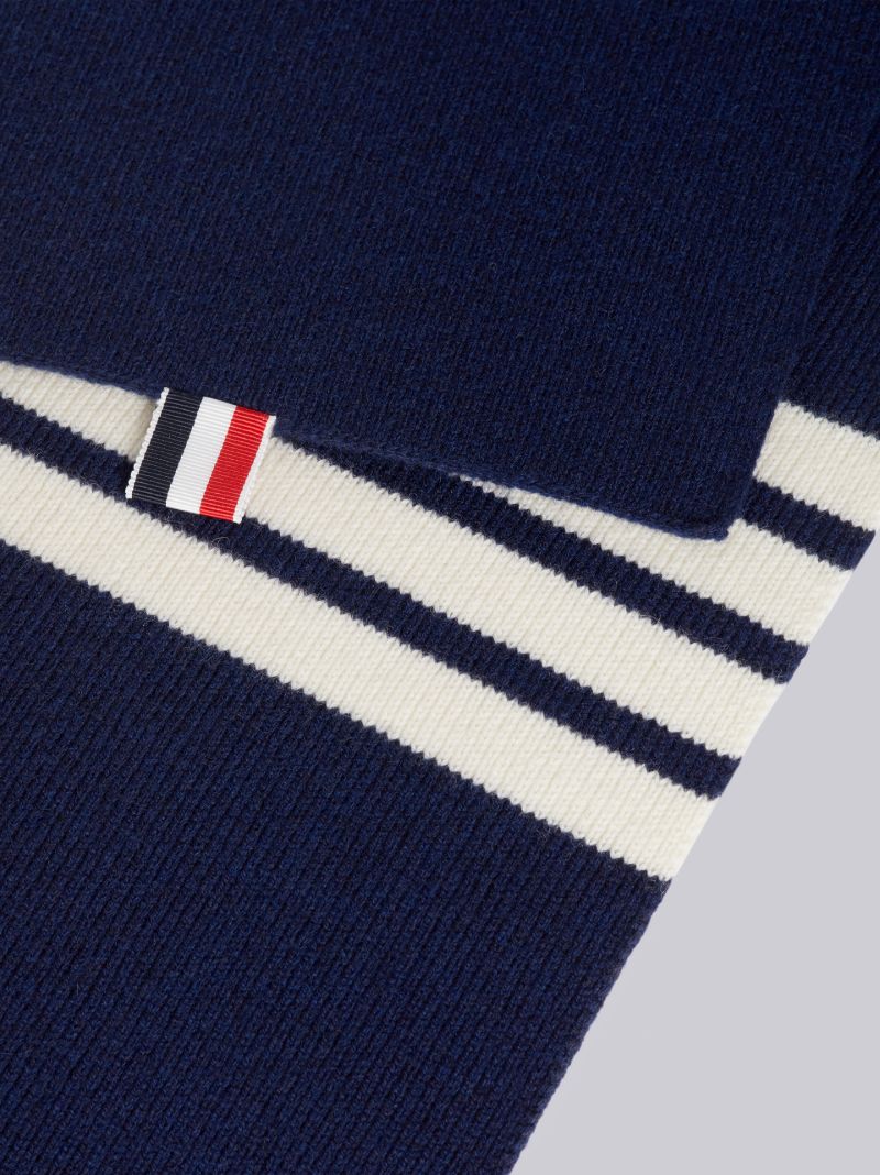 Navy Fine Merino Wool Rib 4-bar Stripe Scarf