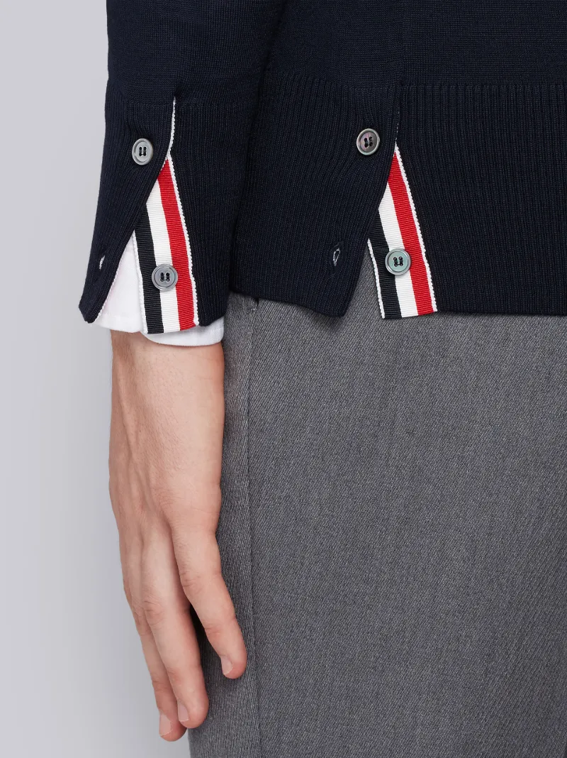Navy Fine Merino Wool V-neck 4-Bar Cardigan