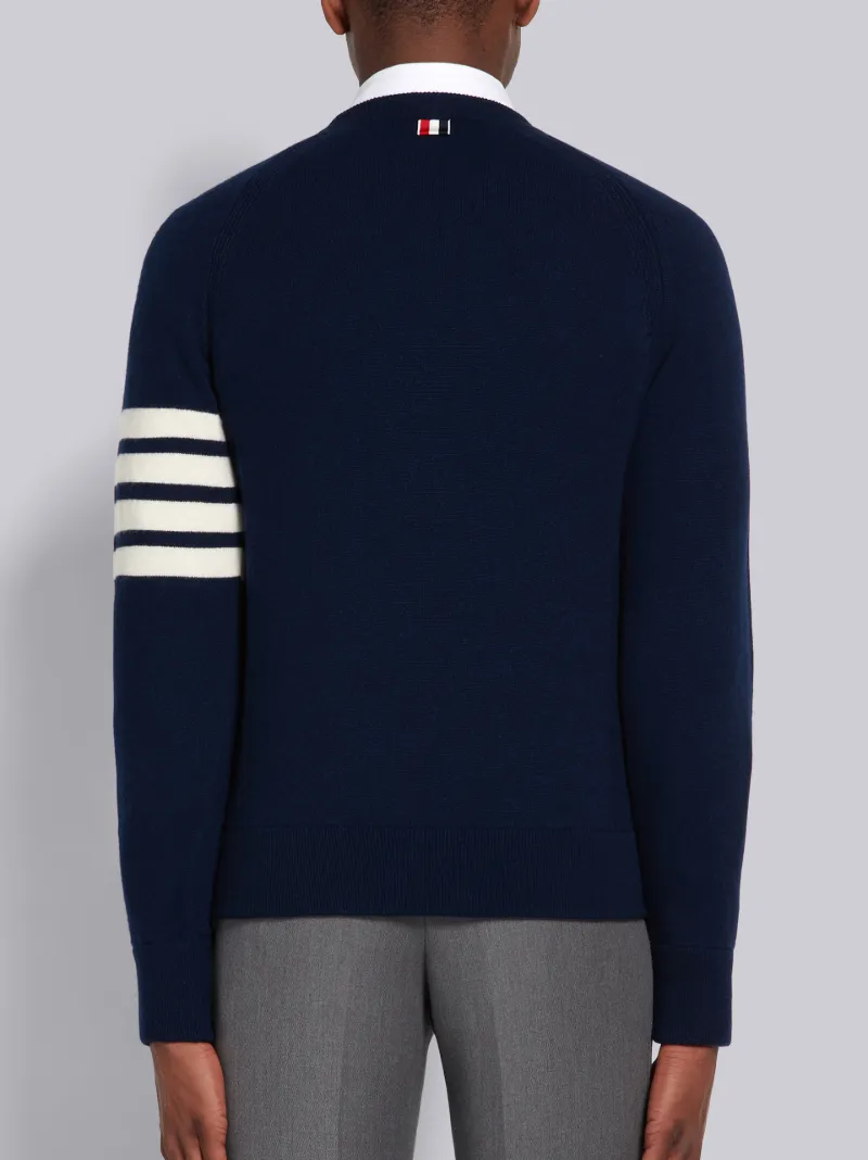 Navy French Terry Cashmere 4-Bar Crewneck Pullover