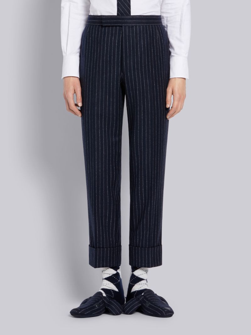 Navy Ground Chalk Stripe Wool Flannel Classic Trouser