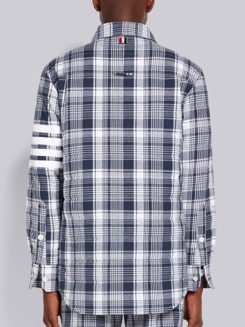 Navy Hairline Madras Check 4-Bar Down Filled Shirt Jacket