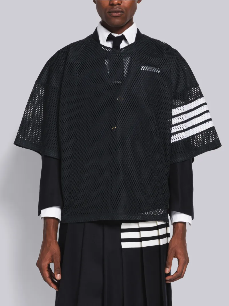 Navy Heavy Athletic Mesh Football Jersey 4-Bar Tee | Thom Browne